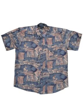 Vintage Colore Italia 100% Silk Abstract Geometric Shirt Men’s XL Short Sleeve